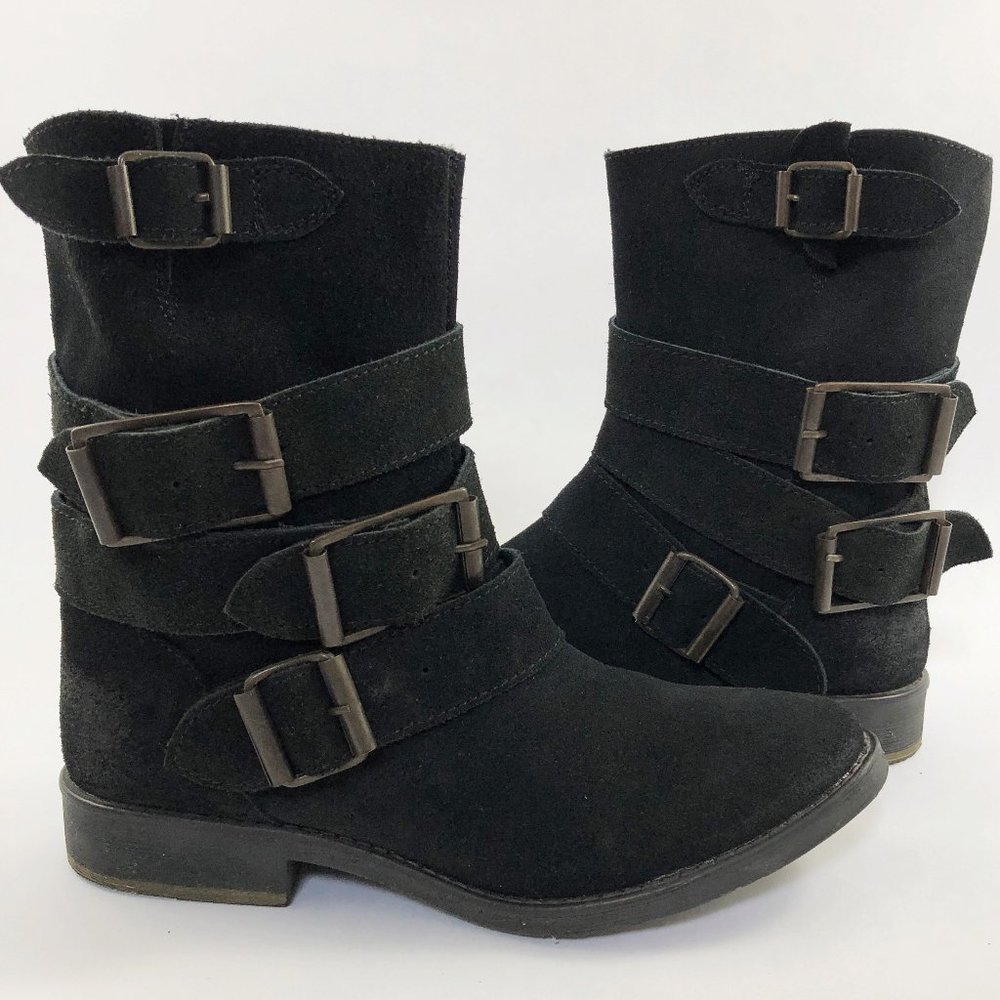 ZIGI SOHO Crumpet Black Suede Distressed Buckle Moto Mid-Calf Boots 7M